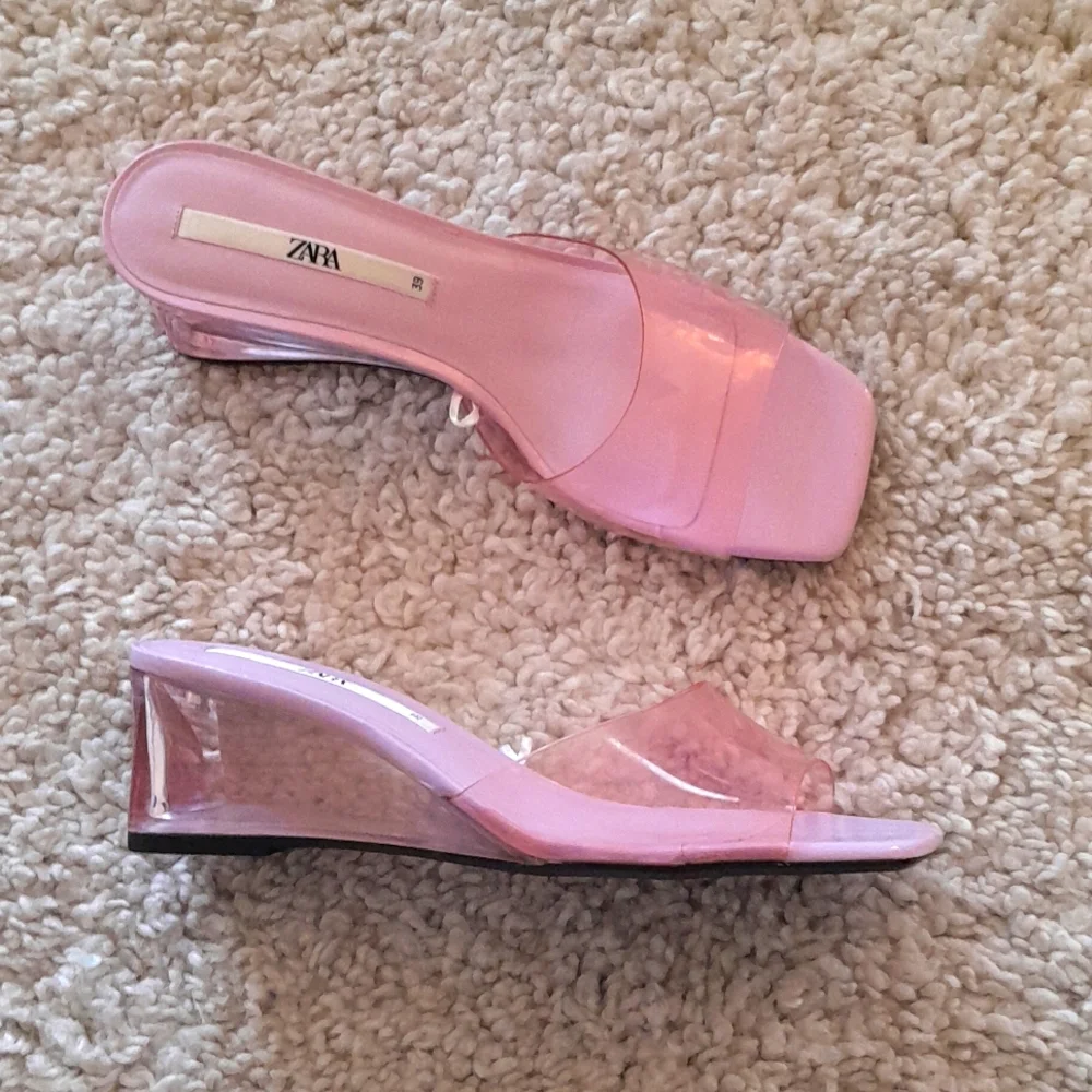 ZARA PINK PVC WEDGES with Translucent Heels Size 8 - Picture 3 of 16